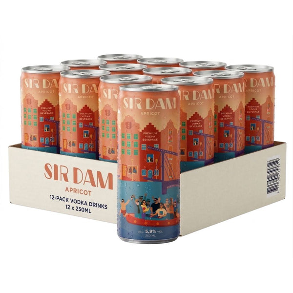 Sir Dam Apricot Vodka Blikjes 12-Pack (12x 250ml) — Pre-order